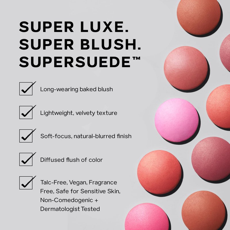 Saie SuperSuede Baked Blush - Talc-Free Powder Blush for Cheeks Infused with Hyaluronic Acid, Glycerin + Squalane - Hydrating Face Makeup for a Natural, Diffused Flush of Color - Mia (0.1 Ounce)
