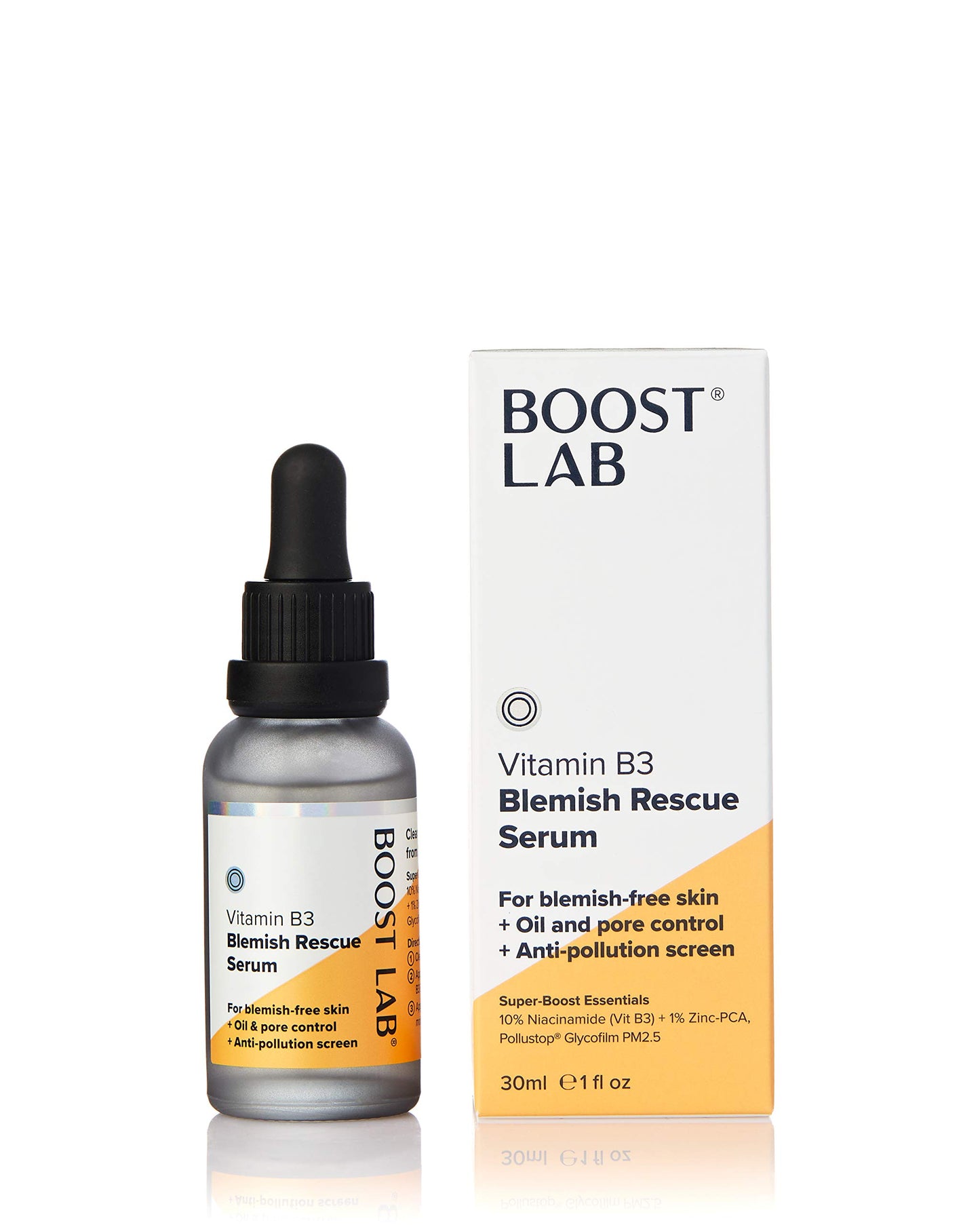 BOOST LAB Vitamin B3 Blemish Rescue Serum - Reduce Skin Blemishes, Acne, Enlarged Pores, Redness and Oily Skin - Simple, Pure & Potent - Paraben, Sulphate, Fragrance & Cruelty Free - 30 ml (1 fl oz)
