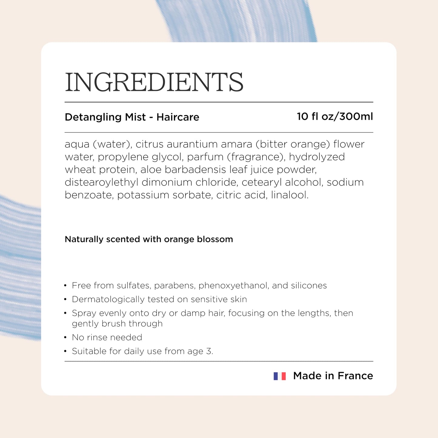 MINOIS PARIS Detangling Mist 10.14 fl | Leave-in No-Rinse Hair Spray for Kids & Adults | 98% Natural Ingredients, Made in France, Orange Blossom & Aloe Vera