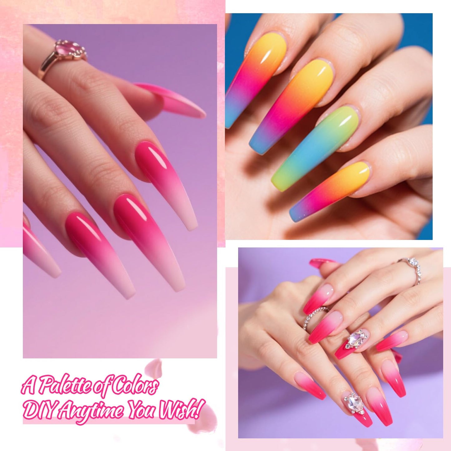 finger secret 24 Colors Ombre Gel Nail Polish Set,Ombre Pigment for Nails,Gradient Painting Blooming Gel with 100Pcs Nail Sponges for 3D Gels Nail Art can be Painted in Salon or Home Use