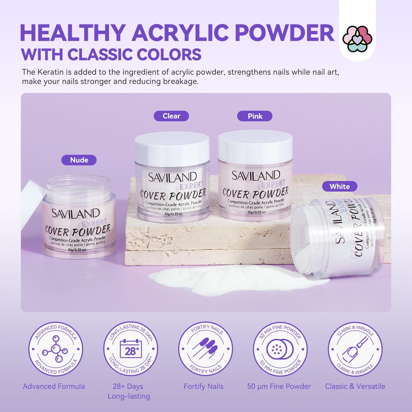 SAVILAND French Acrylic Nail Kit: Beginner Nail Kit Acrylic Set Easy to Use Acrylic Powder and Liquid Set with Half Cover Nail Tips Acrylic Nail Brushes Nail Tools for DIY French Manucure Kit
