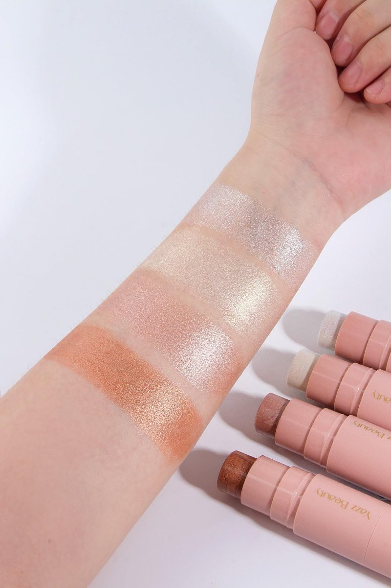 YazzBeauty Makeup Highlighter Stick with Brush– Sun Shimmer White | Brightening & Glowy Finish | Lightweight Formula for Face