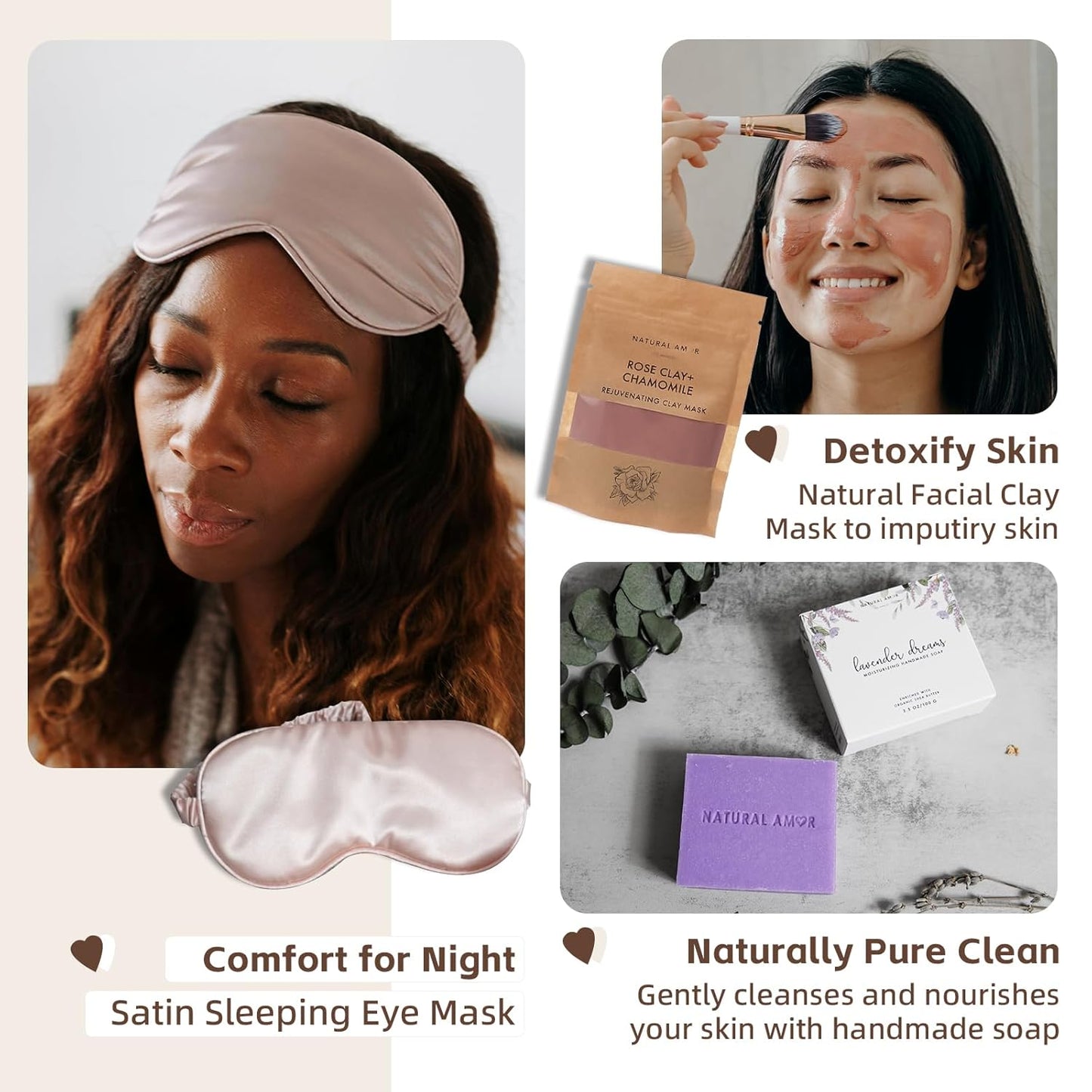 Natural Amor Spa Gift Set | 6-Piece Self-Care Box with Handmade Soap, Bath Bomb, Candle & Skincare Essentials