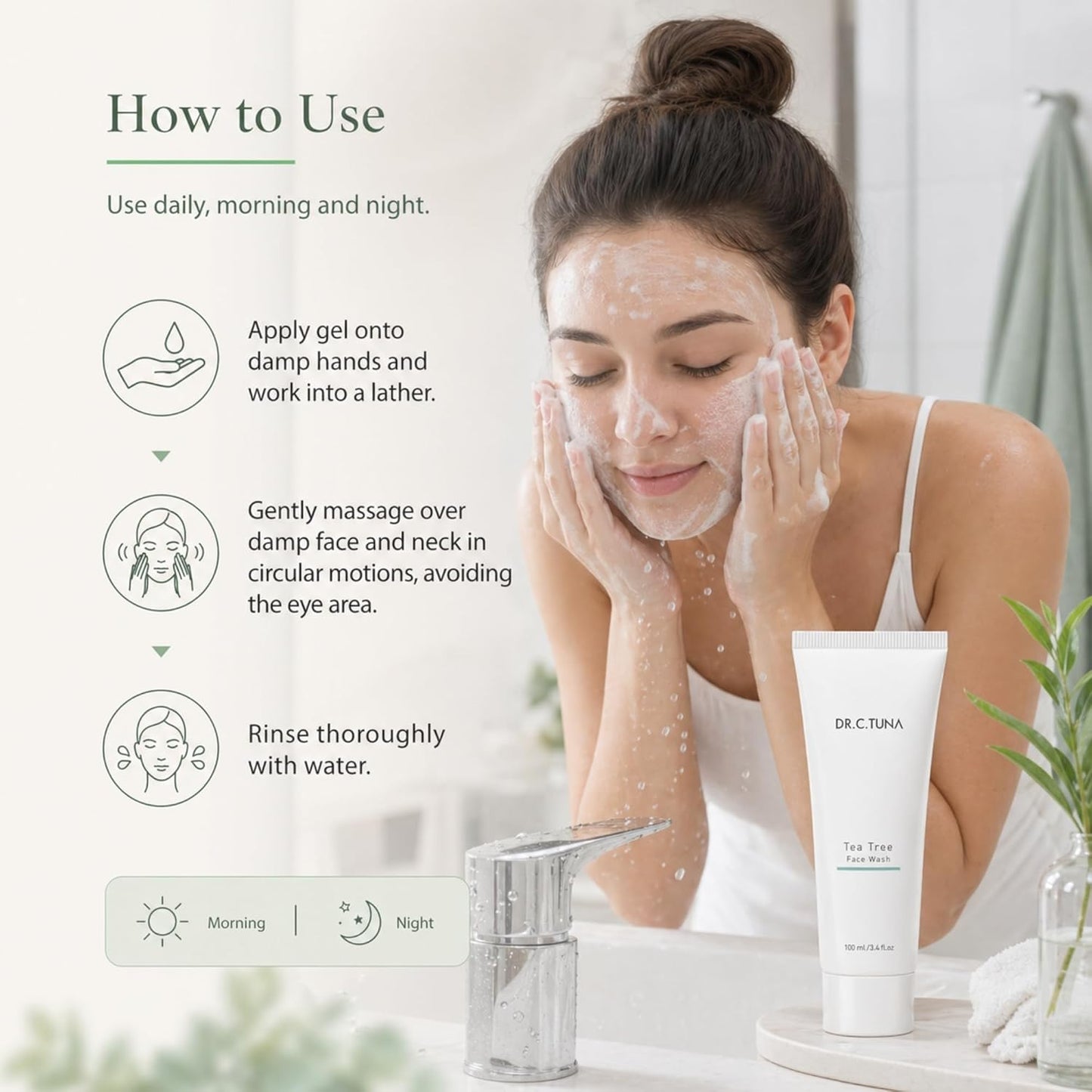 Dr. C. Tuna Tea Tree Face Wash - Anti-Aging Gel Cleanser for Oily, Dry & Sensitive Skin | 3.4 fl. oz / 100 ml