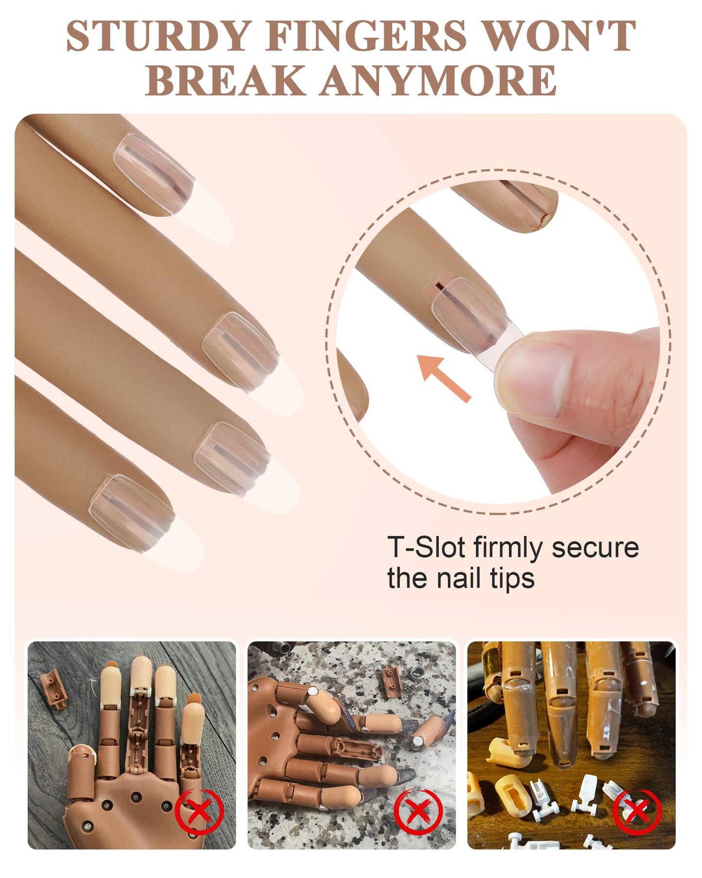 Practice Hand for Acrylic Nails, Silicone Hand for Nail Practice, Nail Tips Won't Fall off Nail Hand, Flexible Nail Practice Hand for Beginners,13.7 x 6.29 x 1.88in
