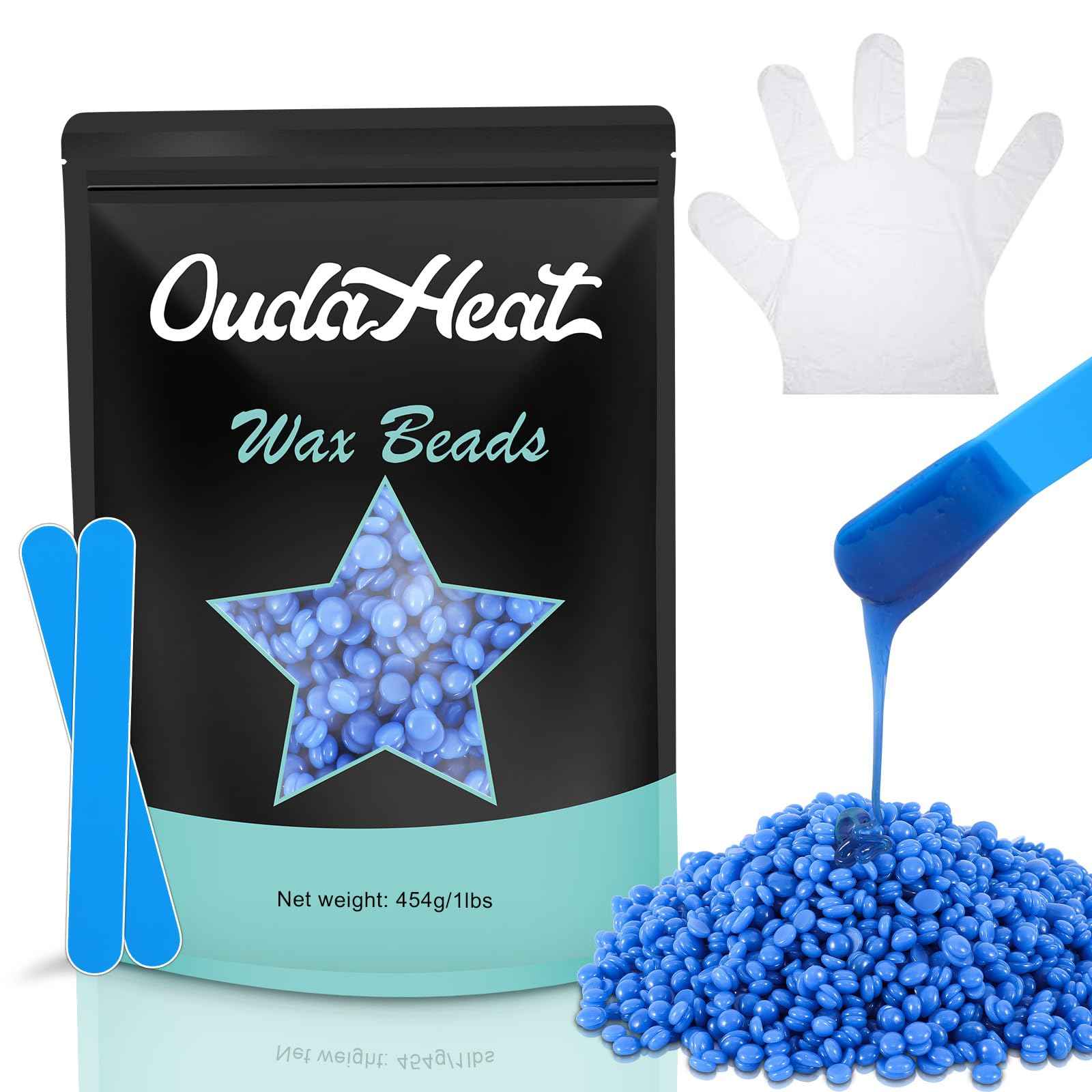 Wax Beads, 1lb Wax Beans for Hair Removal Sensitive Skin, Brazilian Coarse Waxing for Face, Bikini, Eyebrow, Back, Chest, Legs, Armpit, Waxing Beads for Women Men, 3 Silicone Stick, Sea Salt