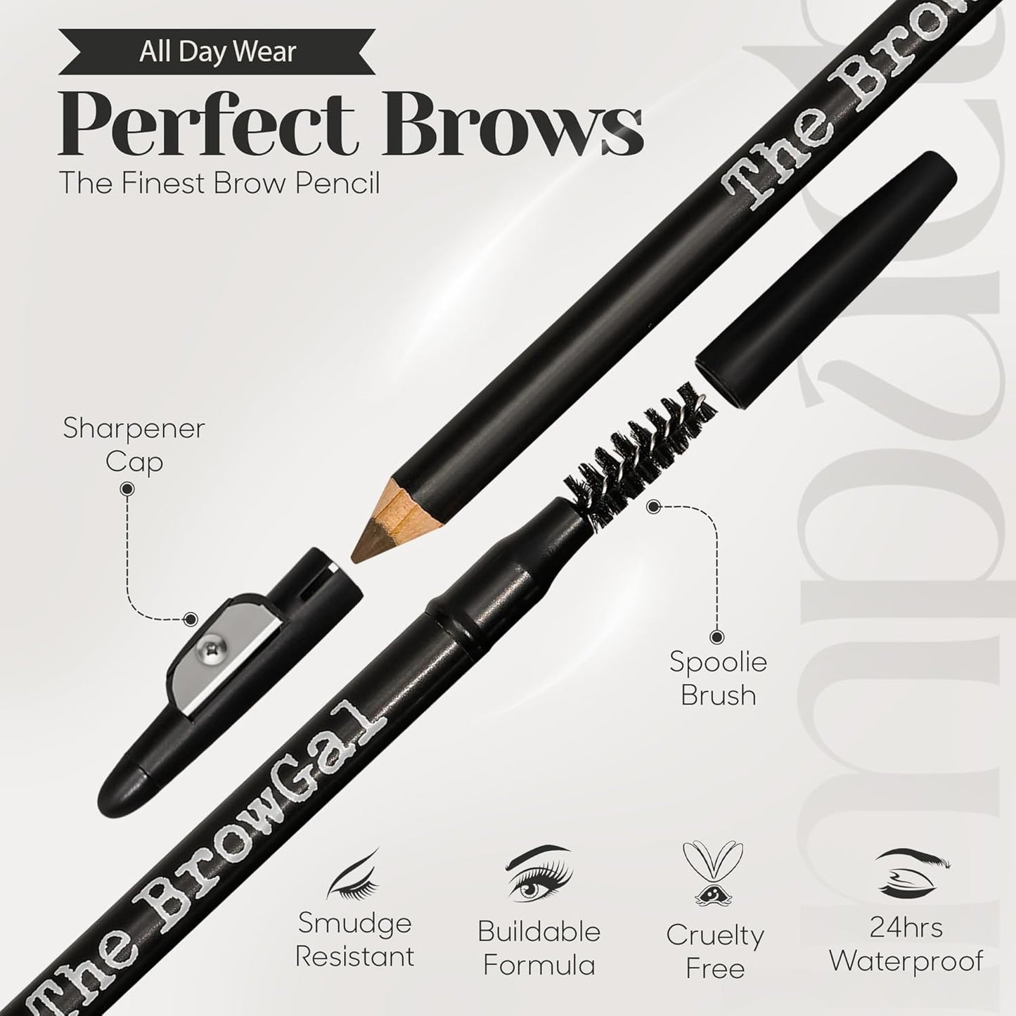 BrowGal Eyebrow Pencil - Waterproof Medium Brown Pencil with Spoolie & Sharpener | Buildable, Natural Finish