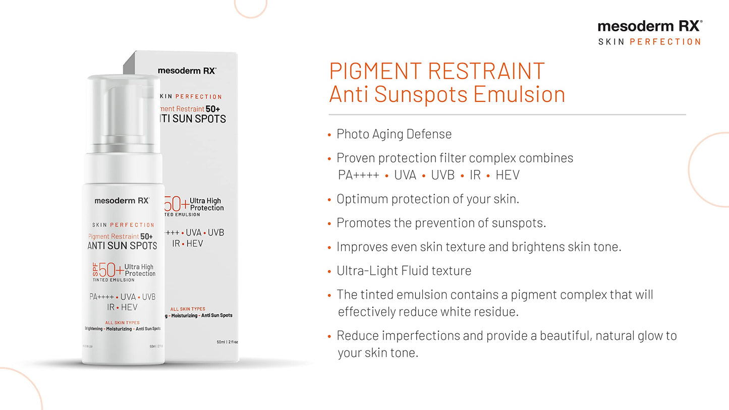 Mesoderm RX Pigment Restraint Anti Sun Spots Ultra High Protection Pigment Control-Protects Skin against Blue Light UVB, UVA, HEV, IR-Facial Sunblock, 50ml