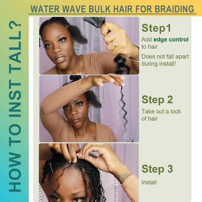 Human Hair for Boho Knotless Braids - 24-Inch Wet & Wavy Braiding Hair, Natural Black, 50g Bundle