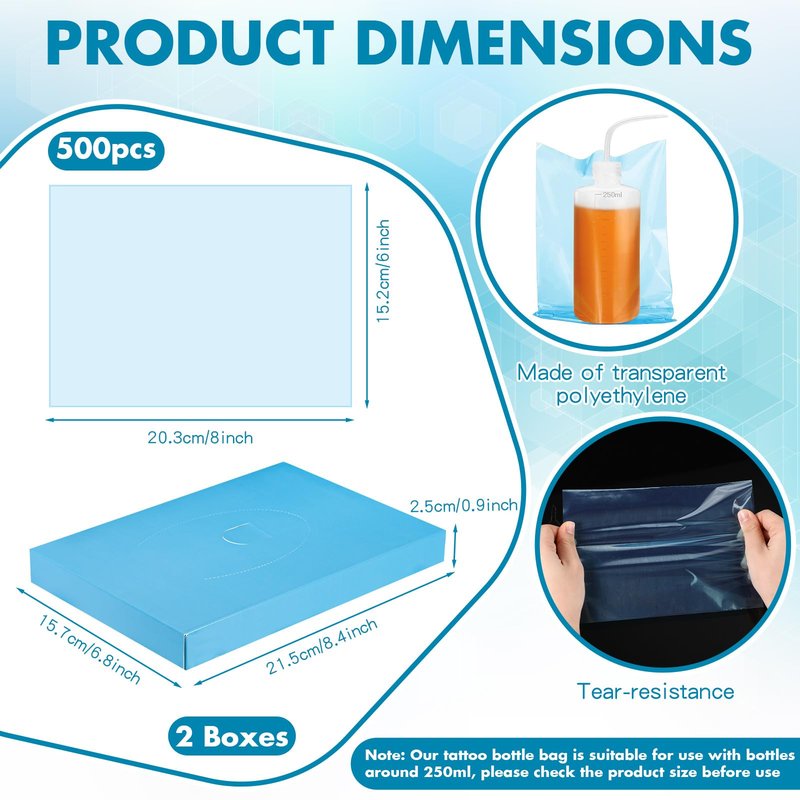 Harloon 500 Pcs Disposable Tattoo Bottle Bags Tattoo Squeeze Bottle Bag 6 x 8 Inch Disposable Plastic Bags for Cleaning Supplies(Blue)