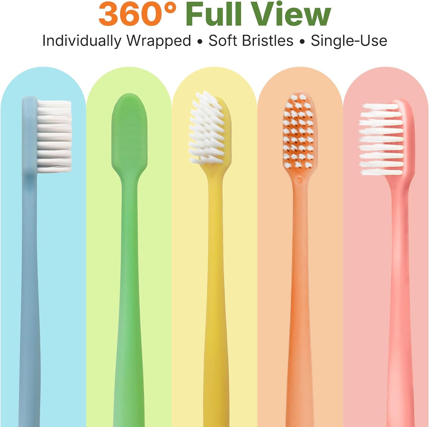 Disposable Toothbrushes Bulk - 200 Pack Individually Wrapped Soft Bristles | Travel, Hotel, Dental Office, Emergency Hygiene, 5 Colors
