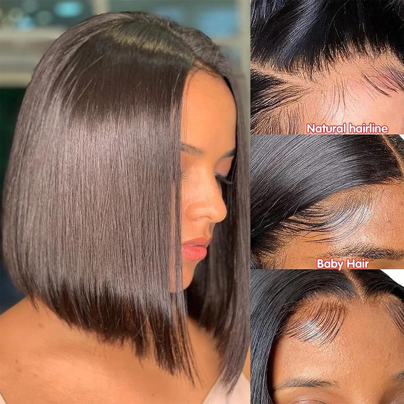 Sogram Bob Wig Human Hair 13x6 Lace Front Wigs Human Hair 180% Density Straight Frontal HD Transparent Short Bob Wigs for Black Women Pre Plucked Blunt Cut Wig(12 Inch)
