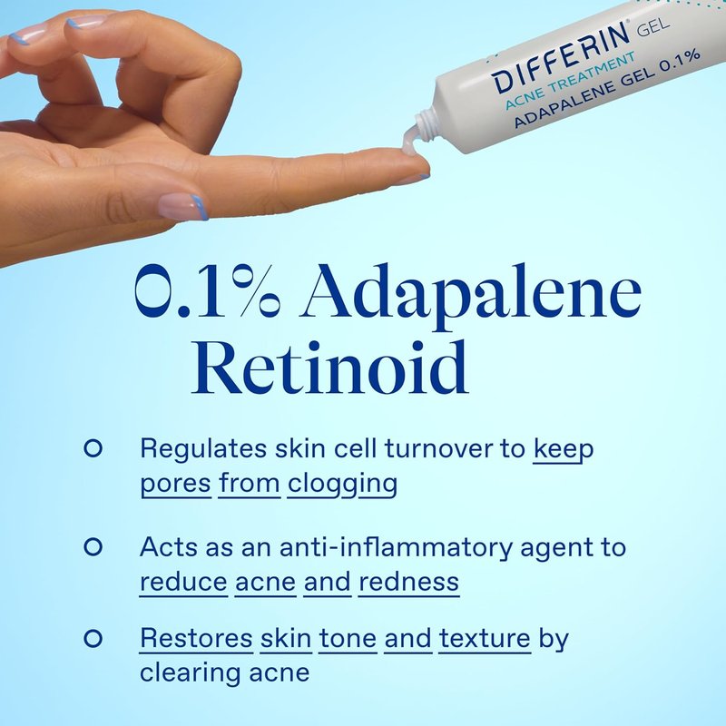 Differin Acne Treatment Gel - 0.1% Adapalene Retinoid for Sensitive Skin | 15g Tube (Pack of 2)