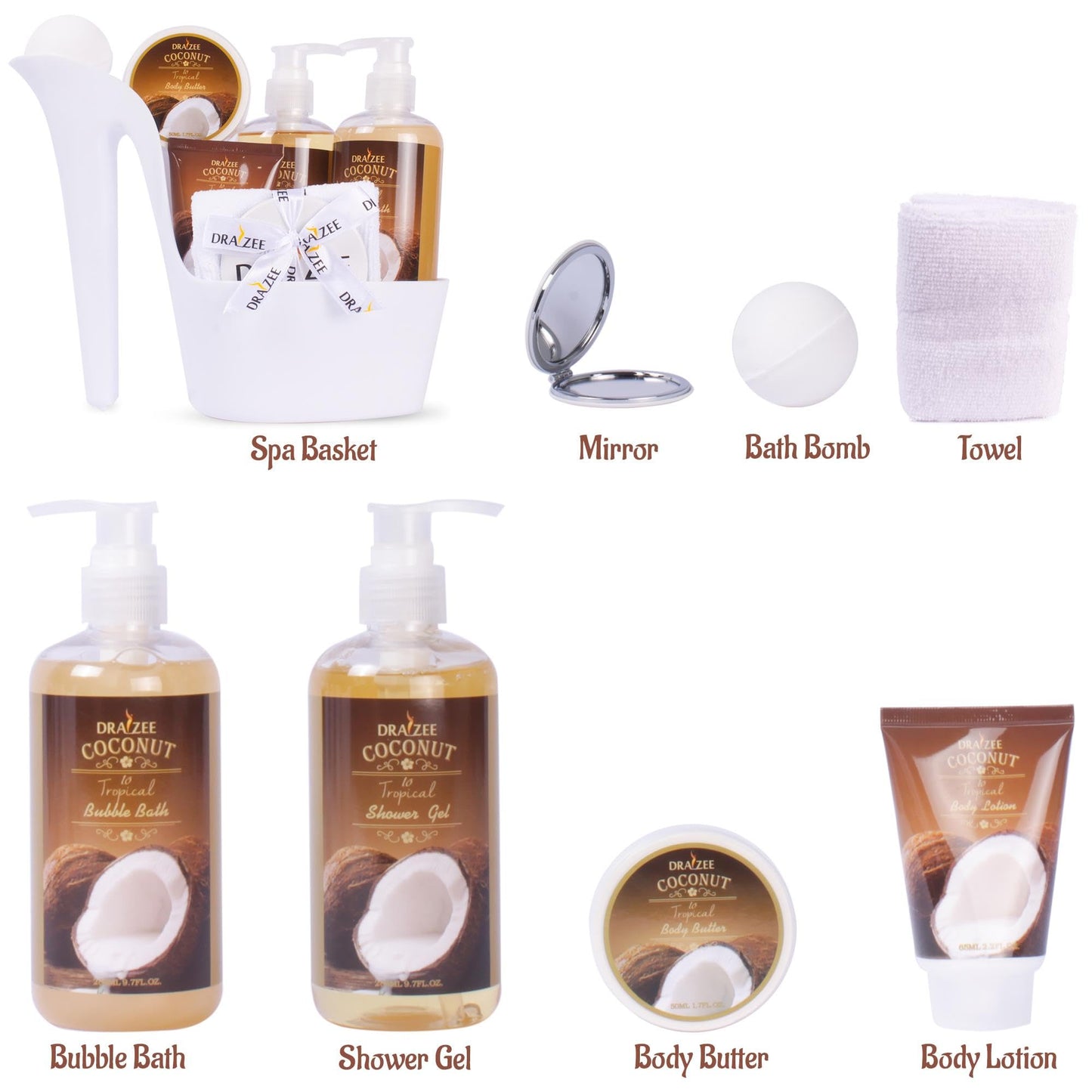 Draizee Heel Shoe Spa Gift Basket for Women, 8 Pc Coconut Scented