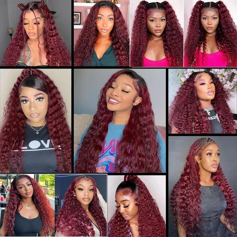 1B99J Bundle Ombre Red Deep Wave Human Hair Bundles Ombre Burgundy Loose Deep Wave Bundles Human Hair 14 16 18 Inch Red Bundle