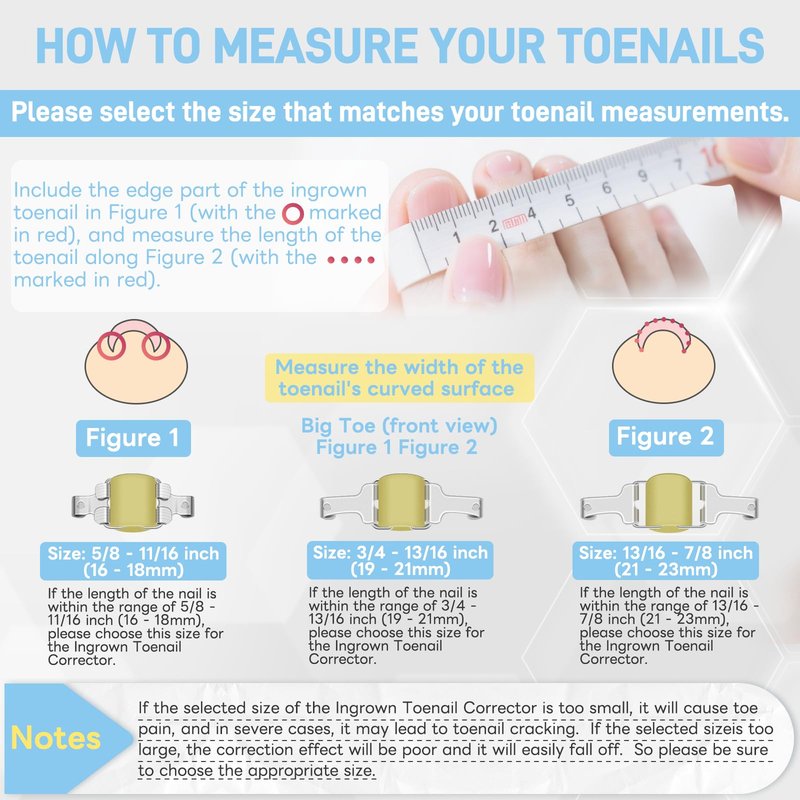 InhwRior Ingrown Toenail Corrector, Easy At-Home Application, Secure Fit (No Slipping Off), Steady Traction for Rapid Pain Relief, Waterproof for Shower & Swimming(0.83" to 0.91" Toenail Length)