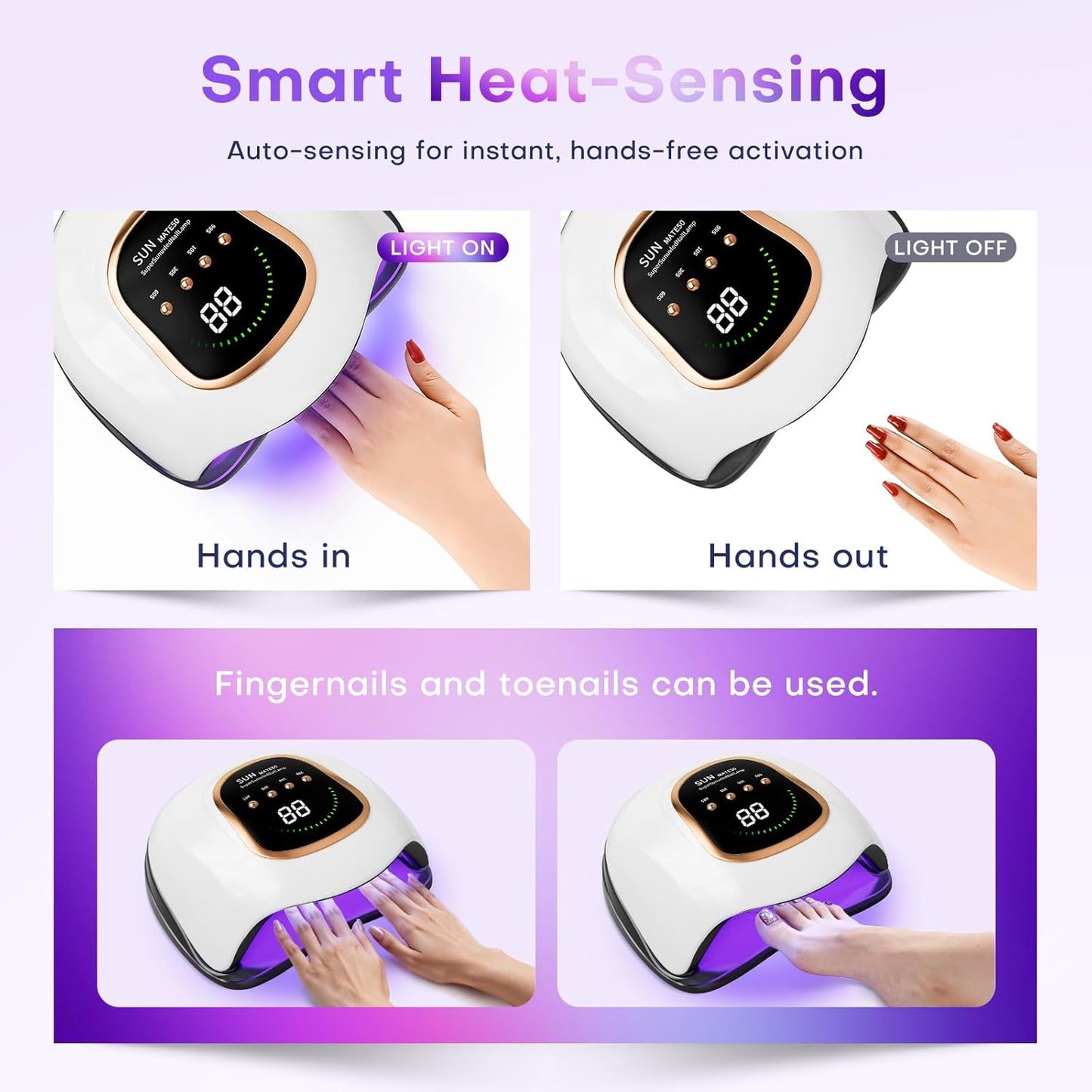 UV Nail Lamp - Upgrade Gel Polish Dryer with Auto Sensor & 4 Timer Settings | Bright White