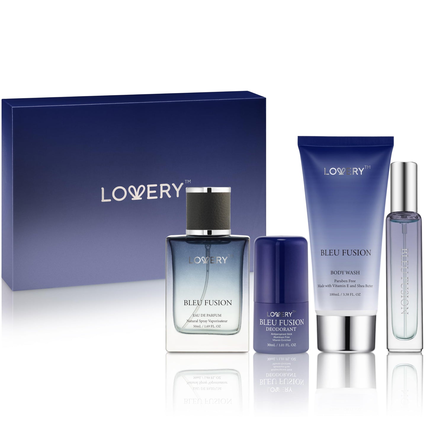 Blue Fusion Perfume for Men, Mens Cologne Set 4 in 1 Perfume Set & Colognes Gift Set - 4 Piece Parfum, Antiperspirant Deodorant Stick, Body Lotion, Cologne - Masculine Birthday Gifts Perfumes for Men