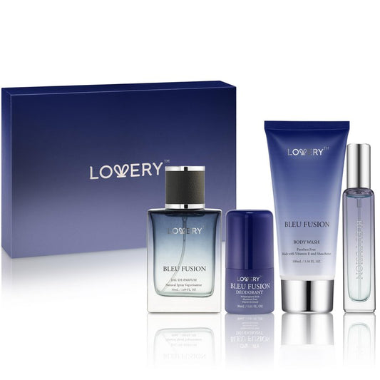 Blue Fusion Perfume for Men, Mens Cologne Set 4 in 1 Perfume Set & Colognes Gift Set - 4 Piece Parfum, Antiperspirant Deodorant Stick, Body Lotion, Cologne - Masculine Birthday Gifts Perfumes for Men