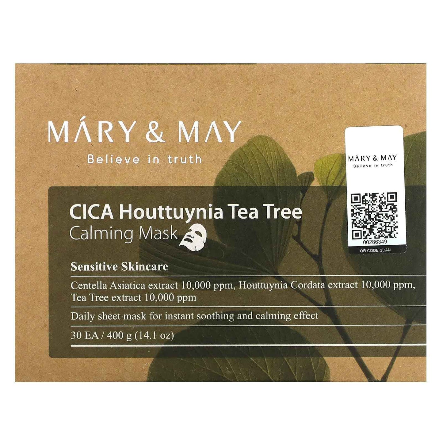 Mary&May CICA Houttuynia Tea Tree Calming Mask - Daily Pull Out Sheet Mask for Instant Soothing & Moisturizing - Korean Skincare, Hypoallergenic and Cruelty-Free, 30 Sheets