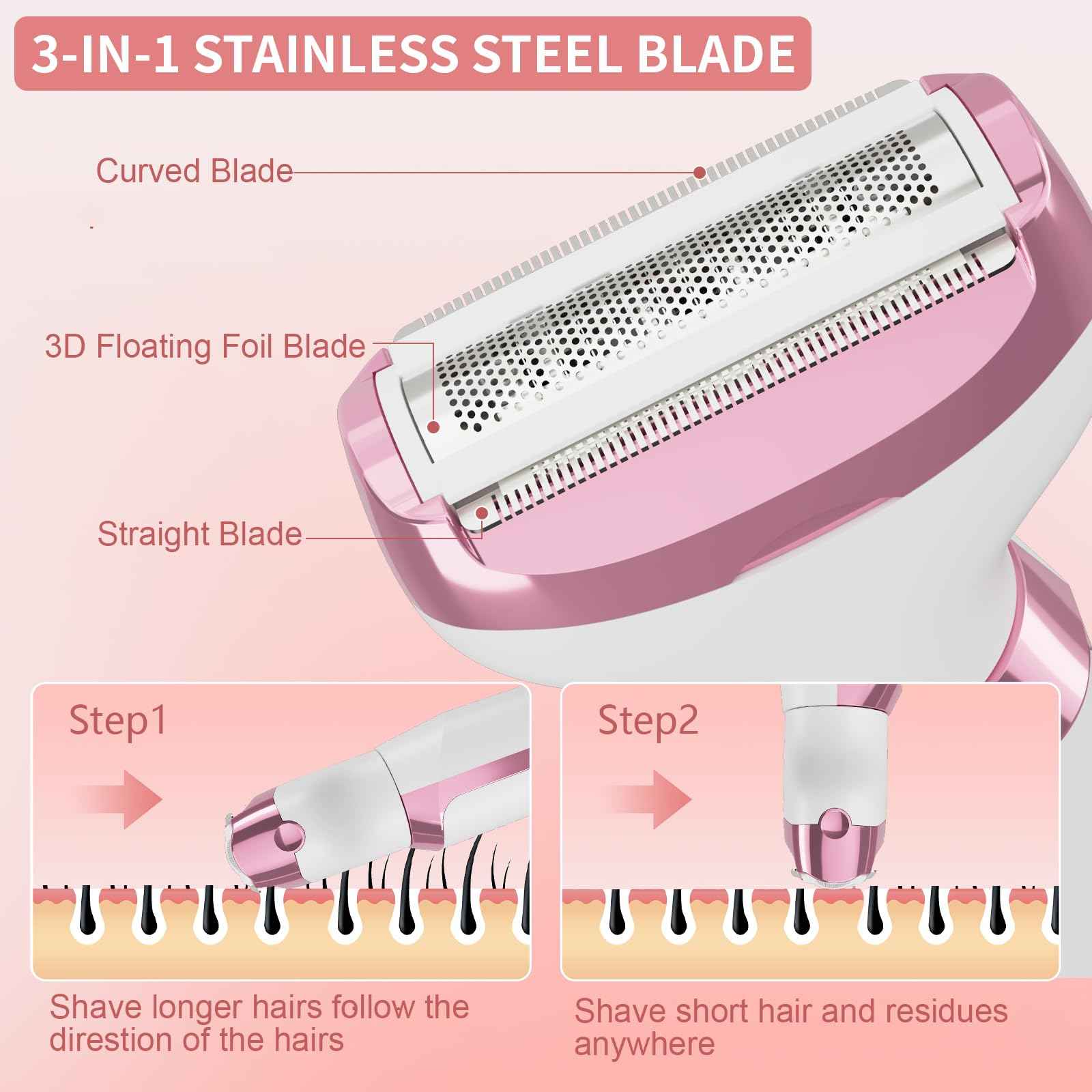 RUIM Electric Razor for Women, 5-in-1 Painless Wet & Dry Facial Hair Remover & Shaver for Face, Body, Bikini Line