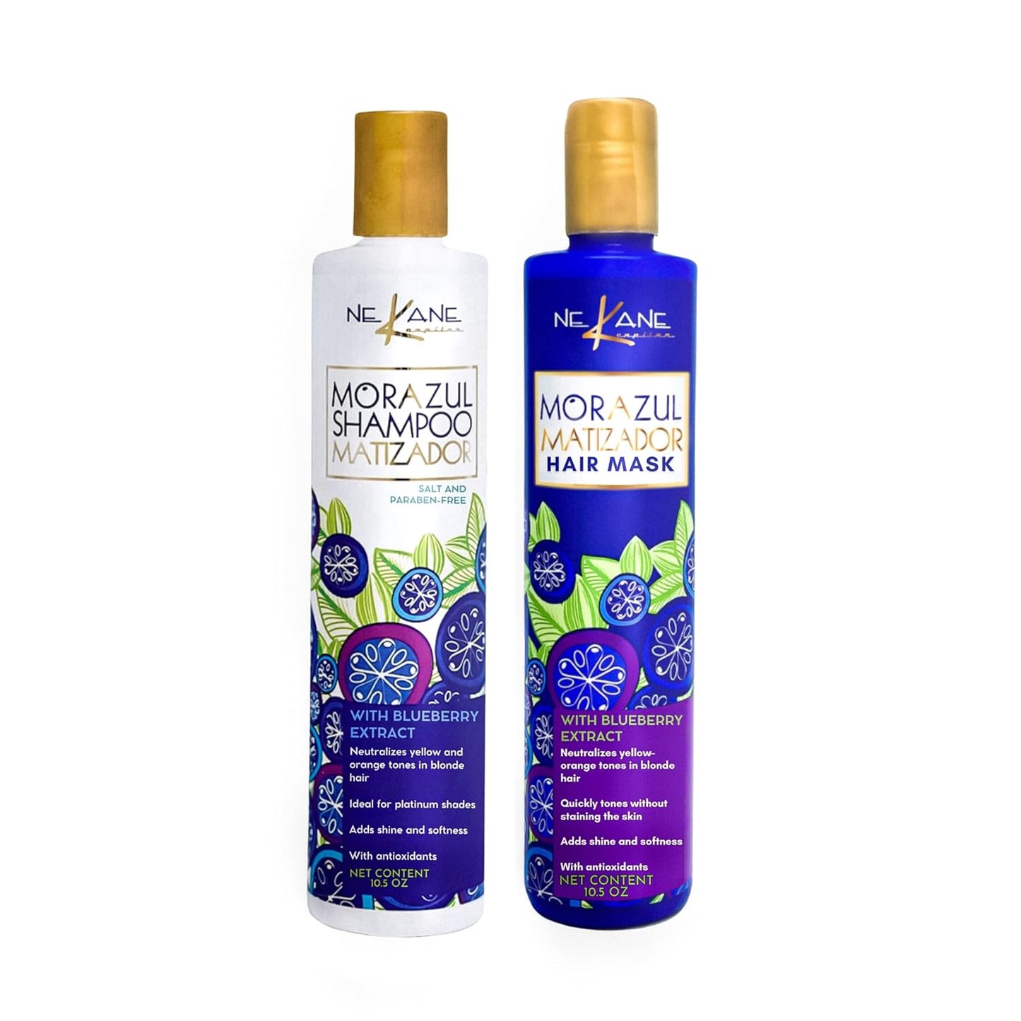 Nekane Morazul Blue Toning Shampoo & Hair Mask Kit - 10.58 oz Each for Blonde & Gray Hair Care