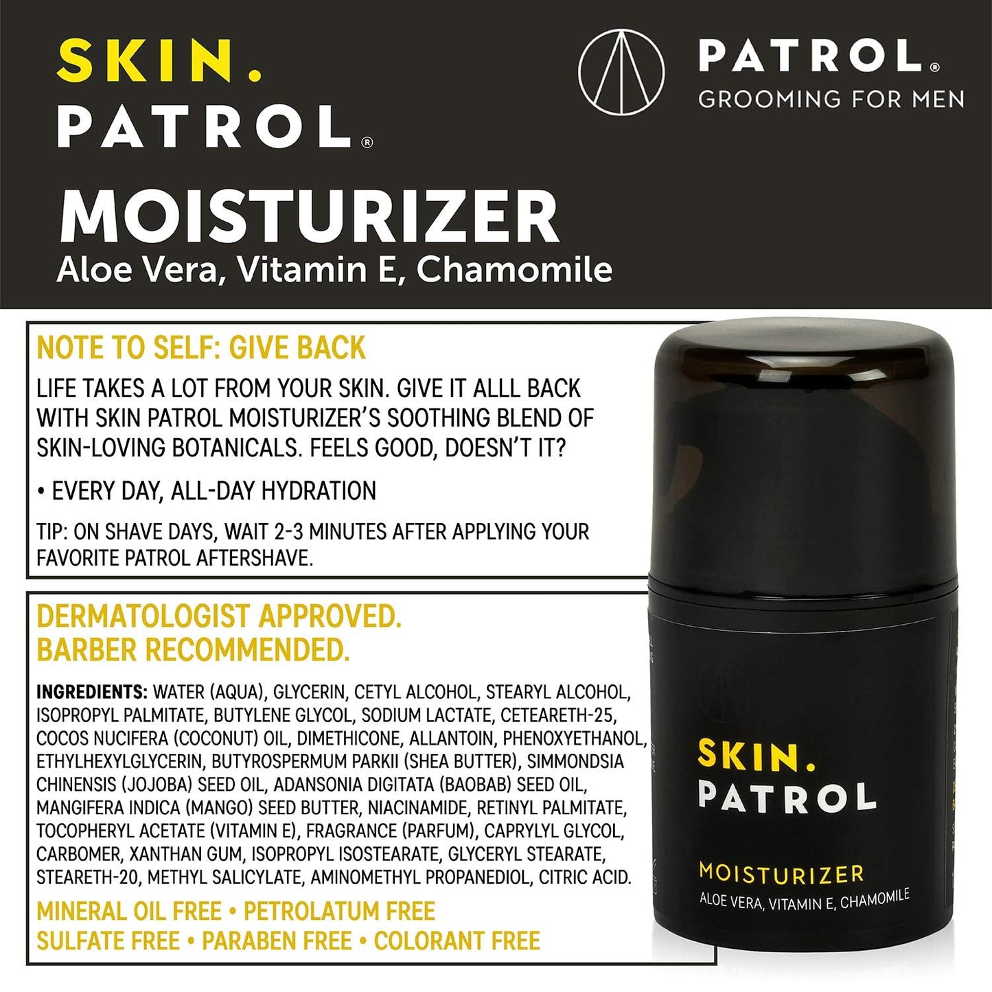 Bump Patrol Everyday Face Moisturizer for Men - Natural Hydrating Lotion with Aloe Vera & Vitamin E | 1.68 oz - Pack of 2