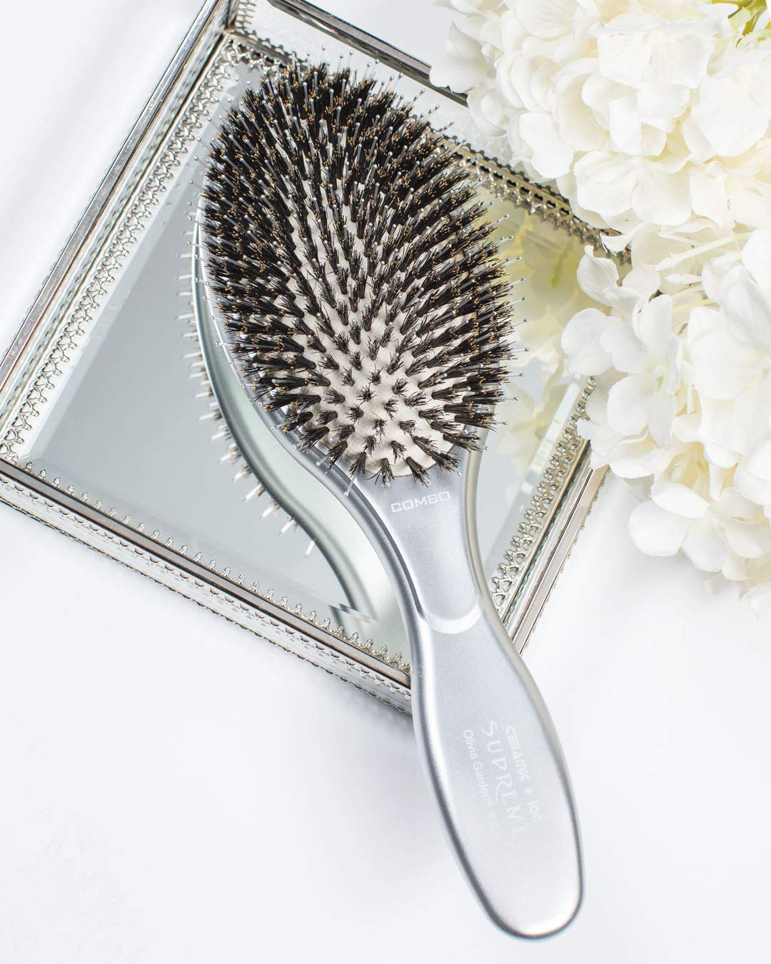 Olivia Garden Ceramic + Ion Supreme Paddle Hair Brush for Men and Women - Professional Boar Bristle Hair Brush for All Hair Lengths - Frizz-Free Results