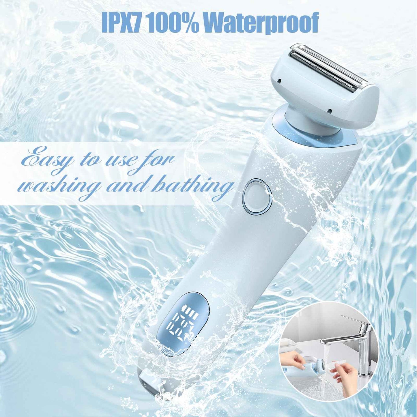 Livora Electric Shaver for Women, 2 in 1 Glide Pro 3.0 Razor, Silk Glide Pro Shaver 2 with Removable Head, Wet & Dry Waterproof, Rechargeable Cordless for Bikini, Leg, Arm, Underarm, Body (Blue)