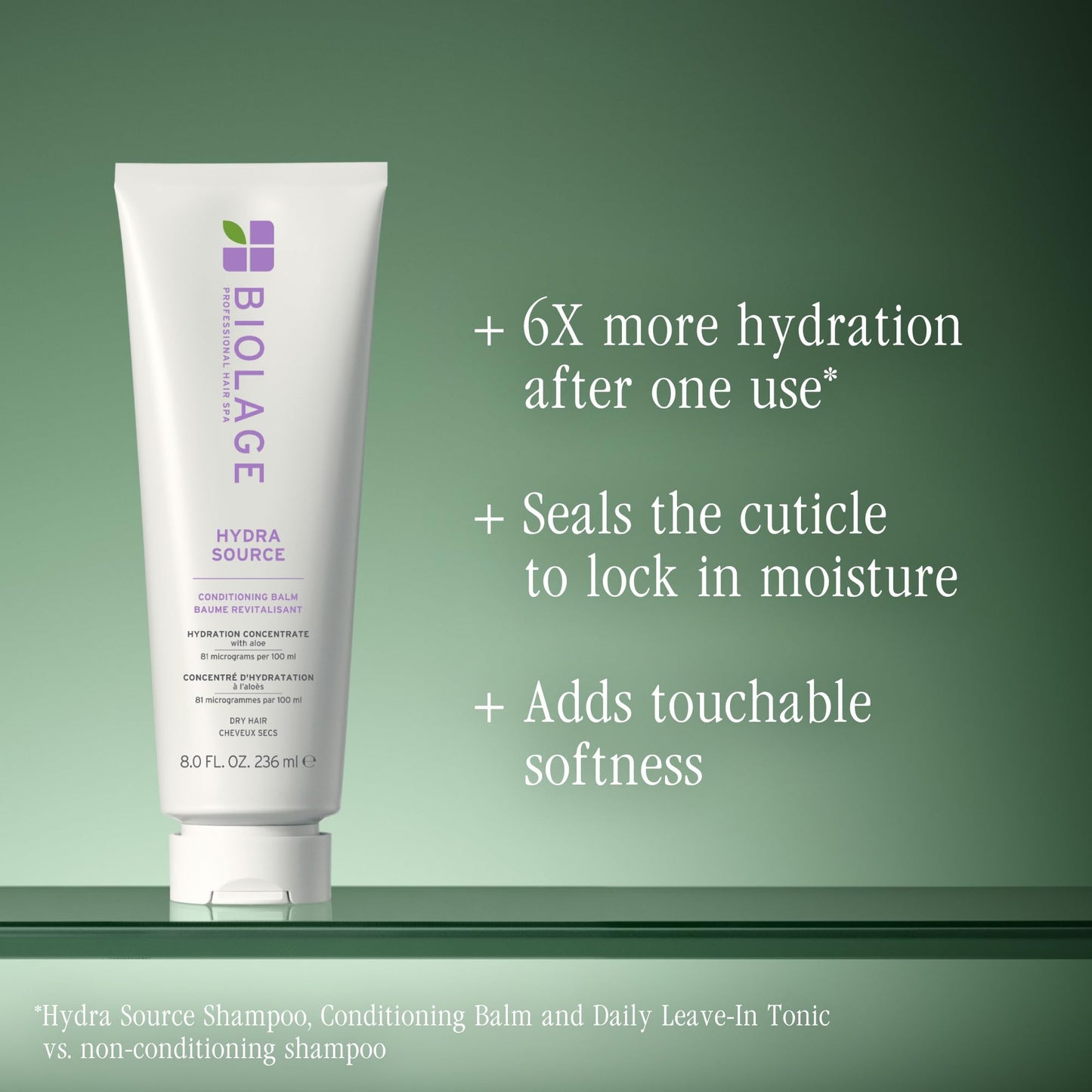 Biolage Hydra Source Conditioning Balm - Moisturizes, Detangles & Adds Softness, For Dry Hair, Infused with Fermented Aloe & Micro-Filtered Hyaluronic Acid, Vegan & Paraben-Free, 7.9 Fl Oz