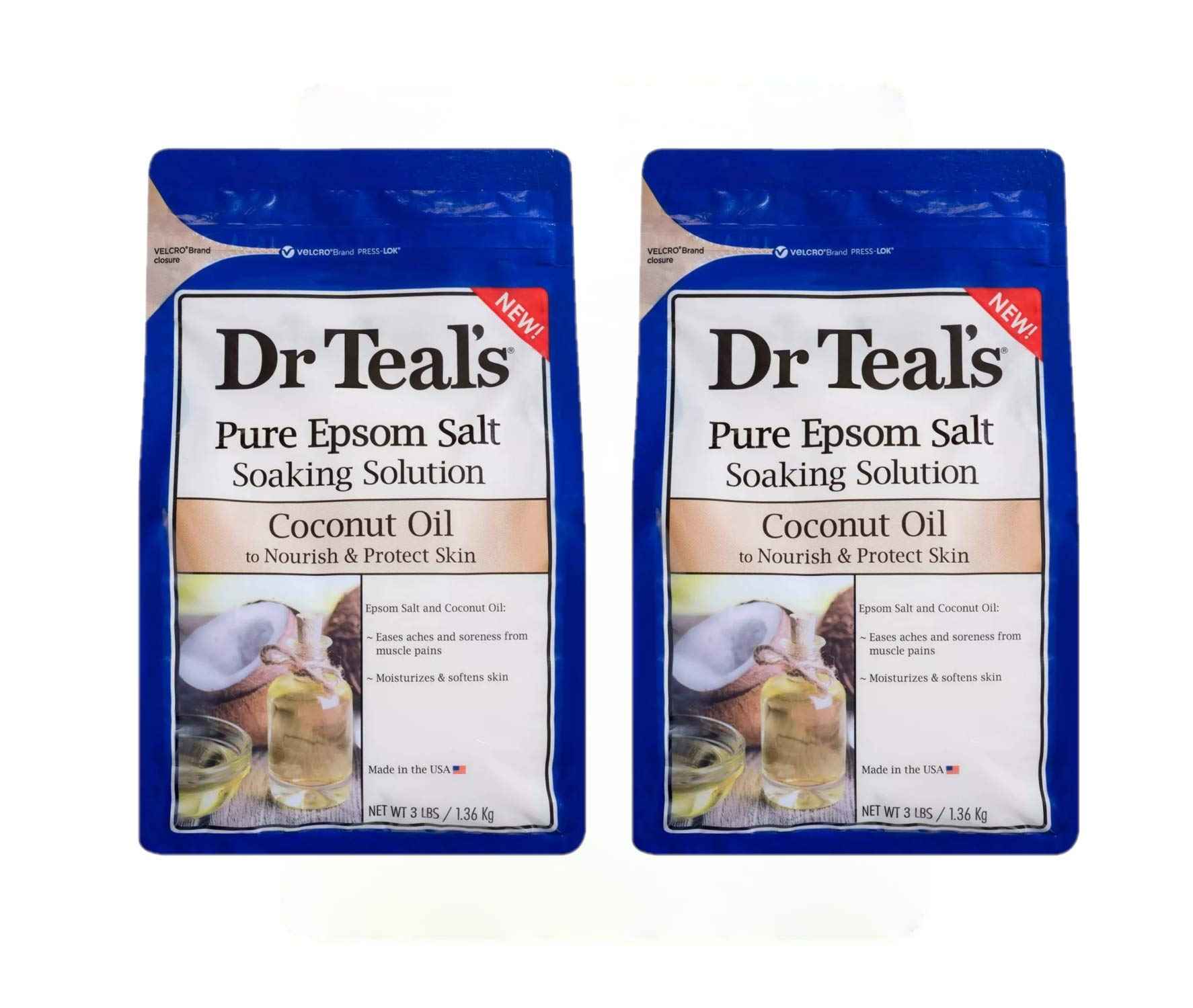 Dr Teals Coconut Oil Soaking Solution Gift Set (2 Pack, 3 lb. ea.) - Essential Oils Nourish & Protect Dry, Damaged Skin - Relieve Stress & Revitalize Tired, Achy Muscles at Home