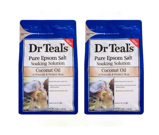 Dr Teals Coconut Oil Soaking Solution Gift Set (2 Pack, 3 lb. ea.) - Essential Oils Nourish & Protect Dry, Damaged Skin - Relieve Stress & Revitalize Tired, Achy Muscles at Home