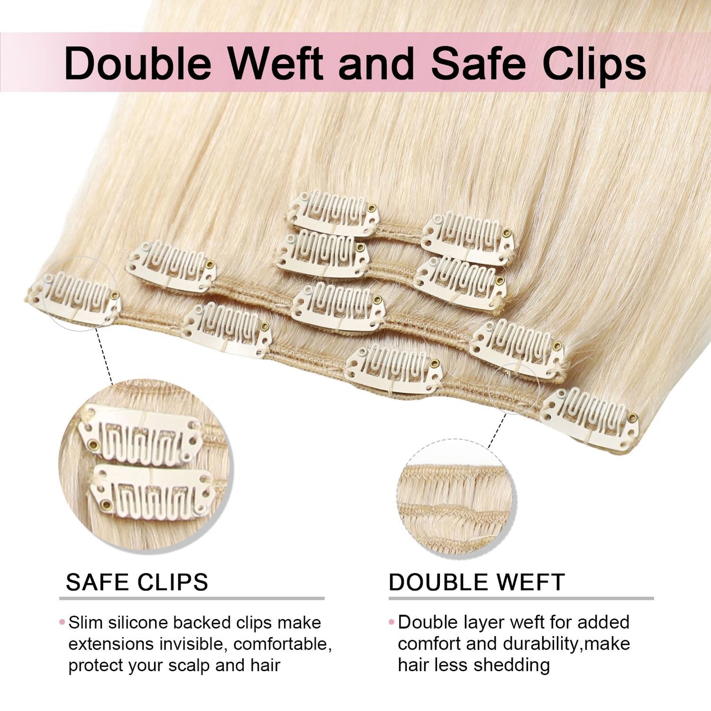 Sweetmet Air2.0 Clip in Hair Extensions Real Human Hair 20inch 4pcs Color #60 Platinum Blonde Remy Real Human Hair Extensions Clip ins 60g Thick Seamless Double Weft for Women（#60-20inch）