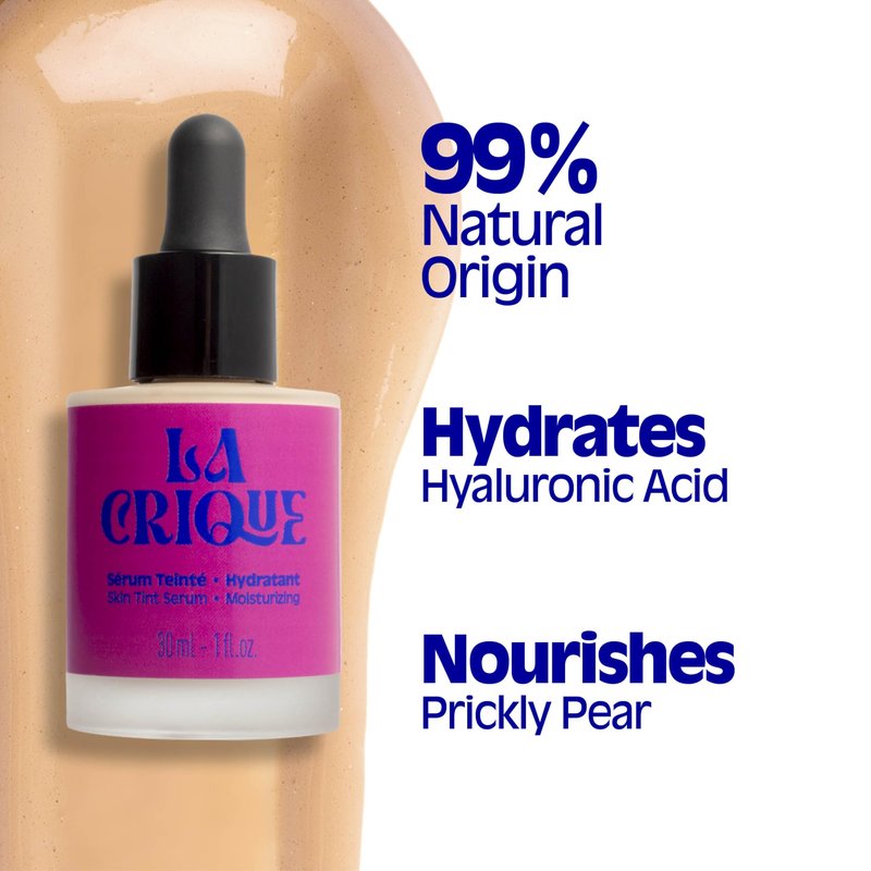 La Crique Hydrating Tinted Serum - Lightweight Face Foundation with Hyaluronic Acid & Prickly Pear - Buildable Coverage - Dry Skin - Vegan Friendly & Cruelty-Free - Shade 02 Light - 1 fl oz