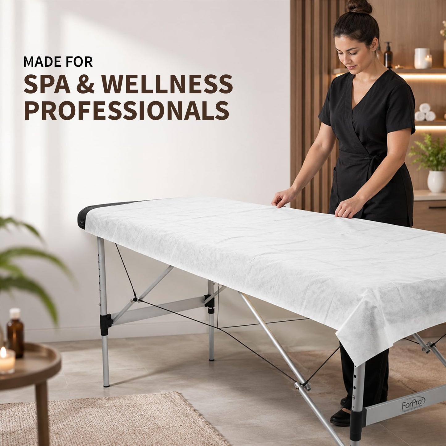 ForPro Premium Disposable Massage Table Sheets, 100 Pcs Non-Woven Fabric, 100% Breathable, Soft, Hygienic, 31" x 71", White