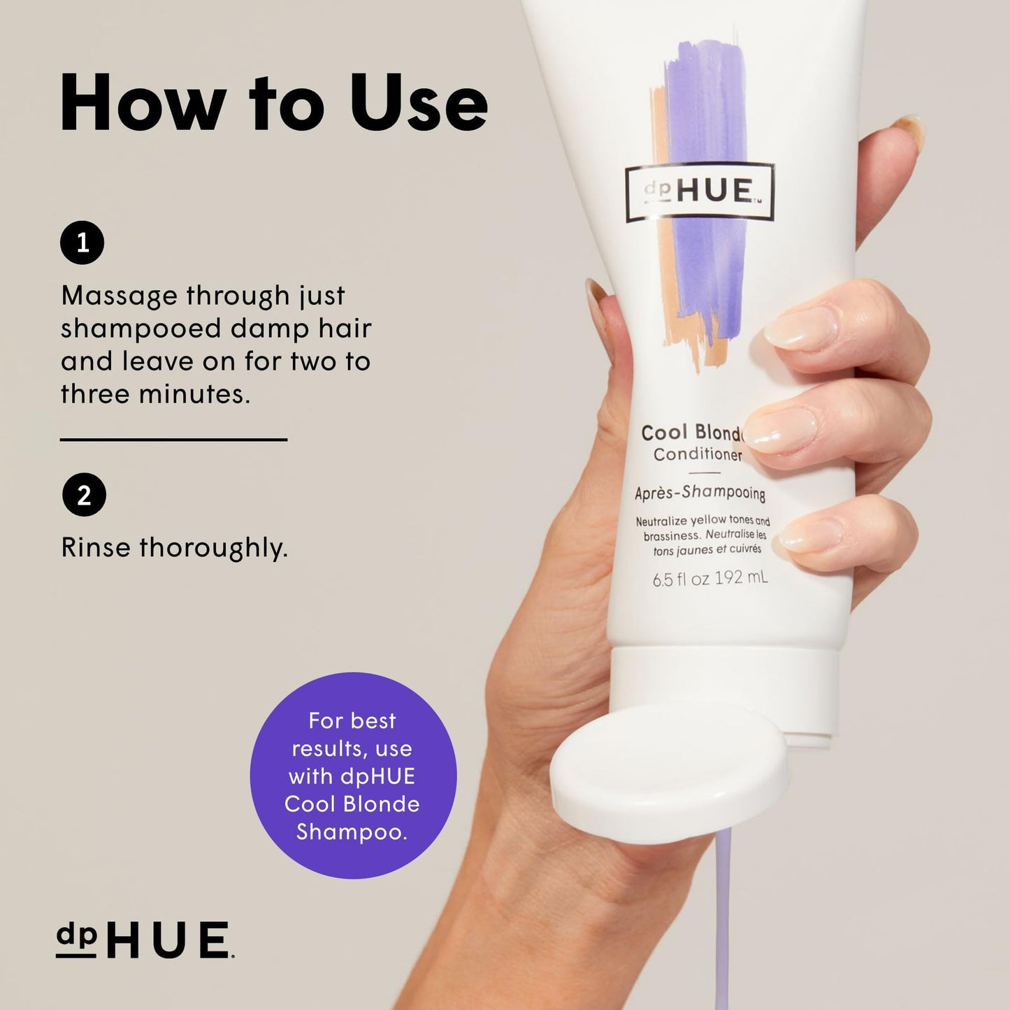 dpHUE Cool Blonde Conditioner - 6.5 oz - Purple Pigments Neutralize Unwanted Yellow, Brassy Hair Tones - Color Safe - Paraben, SLS & SLES Sulfate Free - Leaping Bunny Certified