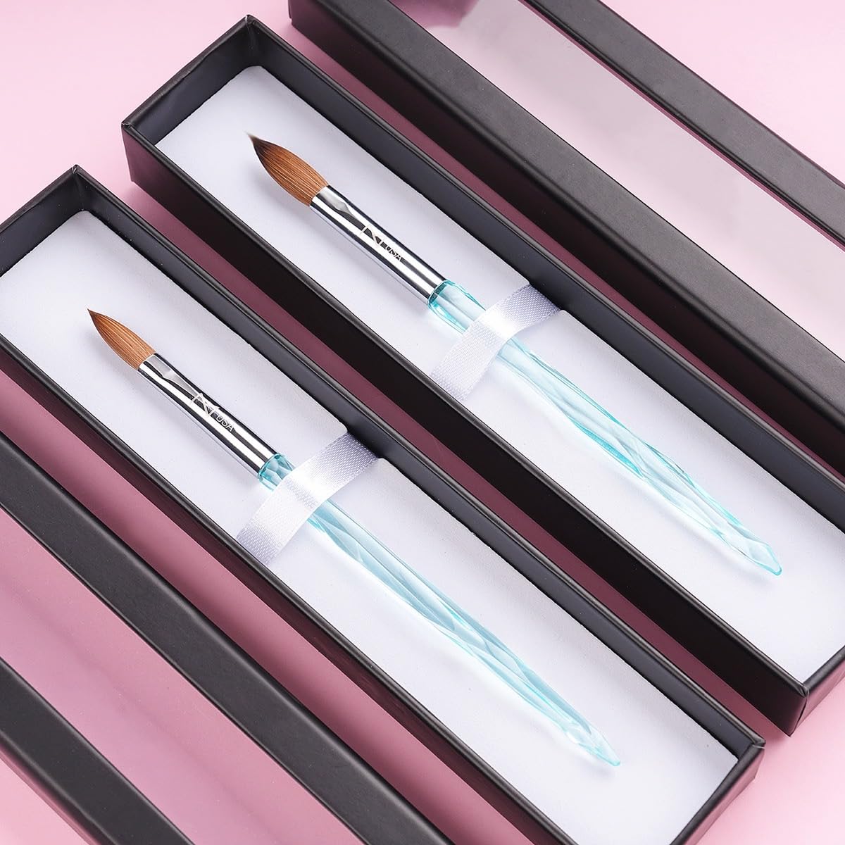 M ProK 100% Kolinsky Acrylic Nail Brush – Professional Nail Brush for Acrylic Application with Crystal Blue Handle – Handcrafted Salon Quality Tool (Size #14)