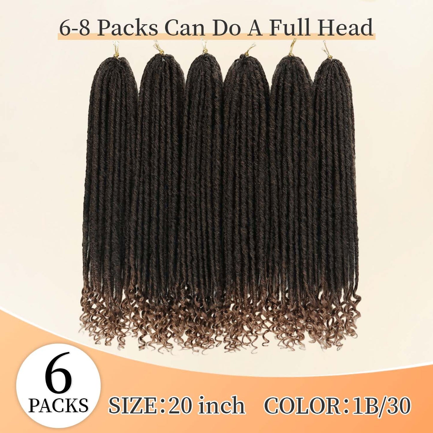 6Pcs Dreadlocks Crochet Hair Extensions, 20" Goddess Locs Braids(1B/30#)