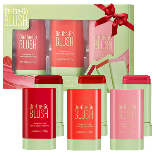 3Pcs 3-in-1 Multi-Use Makeup Stick Tinted Moisturizer Blush for Cheeks, Lips & Eyes Waterproof, Long-Lasting Natural Nude Look 3 Colors(Pink+Hot Red+Coral Orange)