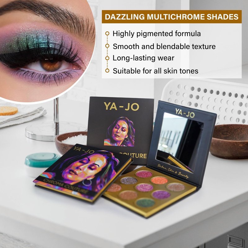 YA-JO 9-Color Multichrome Eyeshadow Palette - Ultra-Pigmented, Long-Lasting, & Water Proof Eye Shadow - Blendable & Shimmering Metallic Eyeshadow for All Skin Tones - Perfect for Day-to-Night Looks