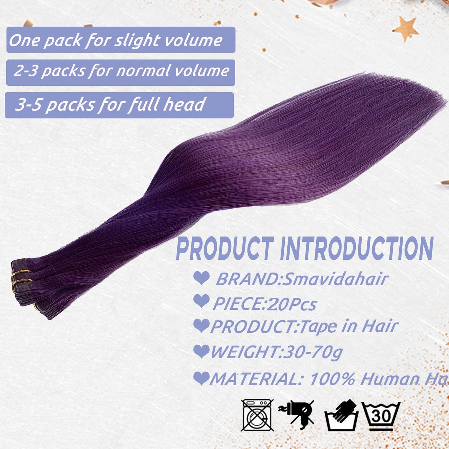Purple Hair Extensions Tape in Human Hair Extensions 18Inch Soft Silky Straight Purple Remy Hair Extensions 40grams 20pcs Seamless Colored Extensions Tape ins