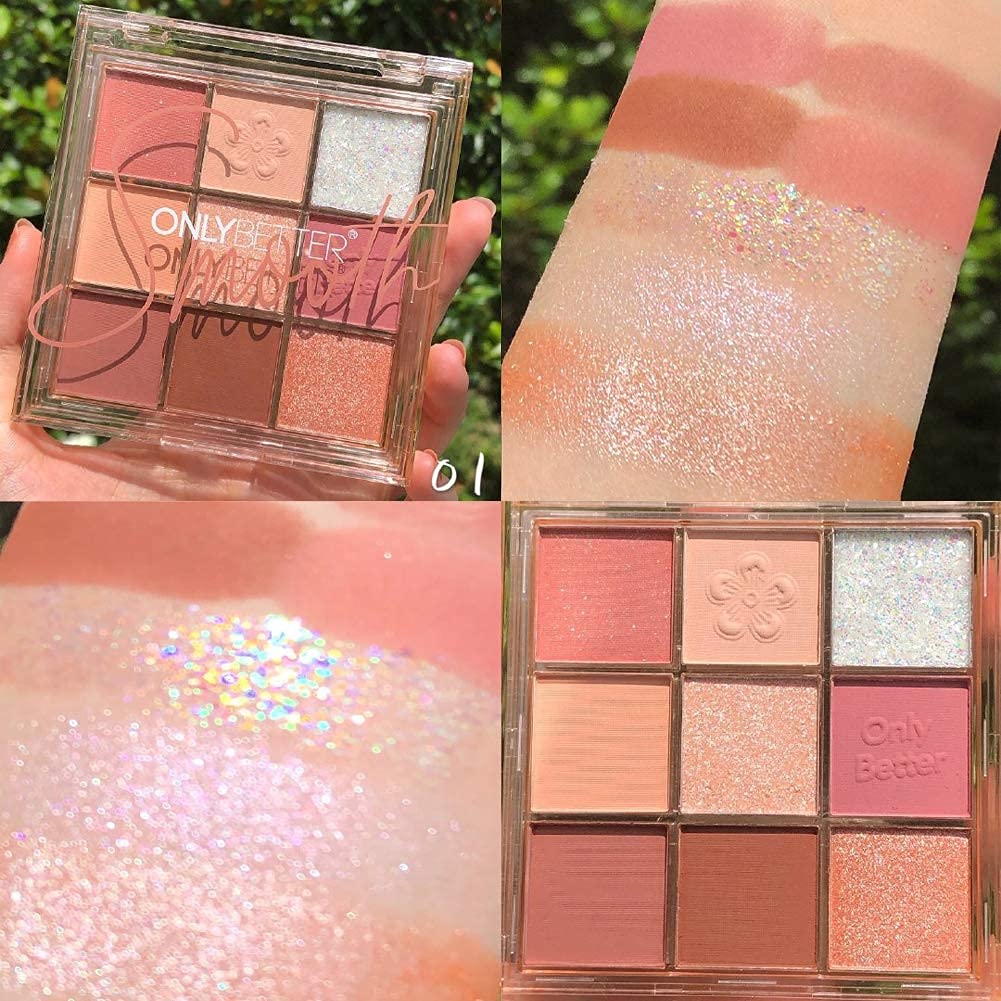 ONLYBETTER Pink Eyeshadow Palette with Glitter Shimmer Makeup