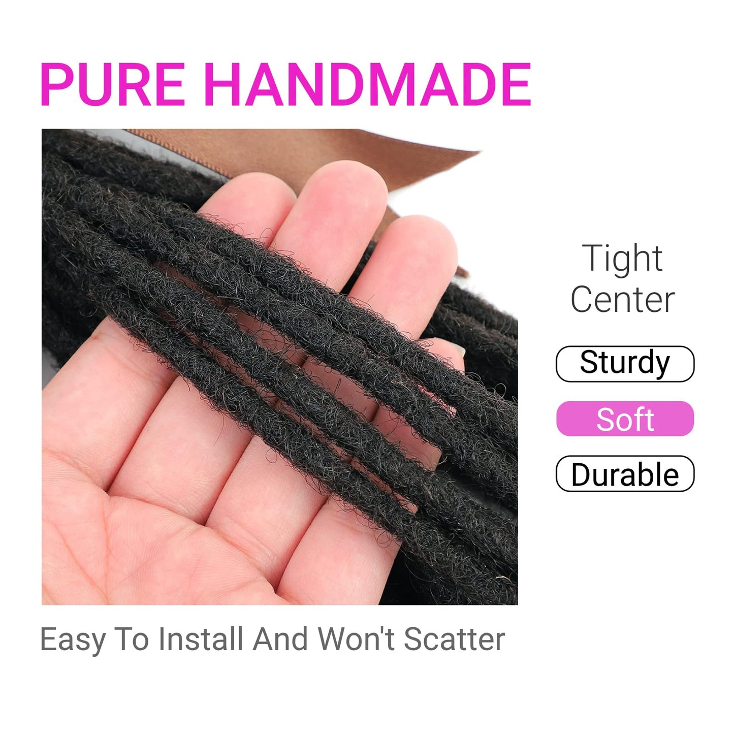 0.6 cm Width 8 Inch 20 Strands Human Hair Loc Extensions, Natural Black 100% Full Handmade Permanent Real Human Hair Dreadlock Extensions for Women/Men/Kids Can Be Dyed Bleached Curled Twisted