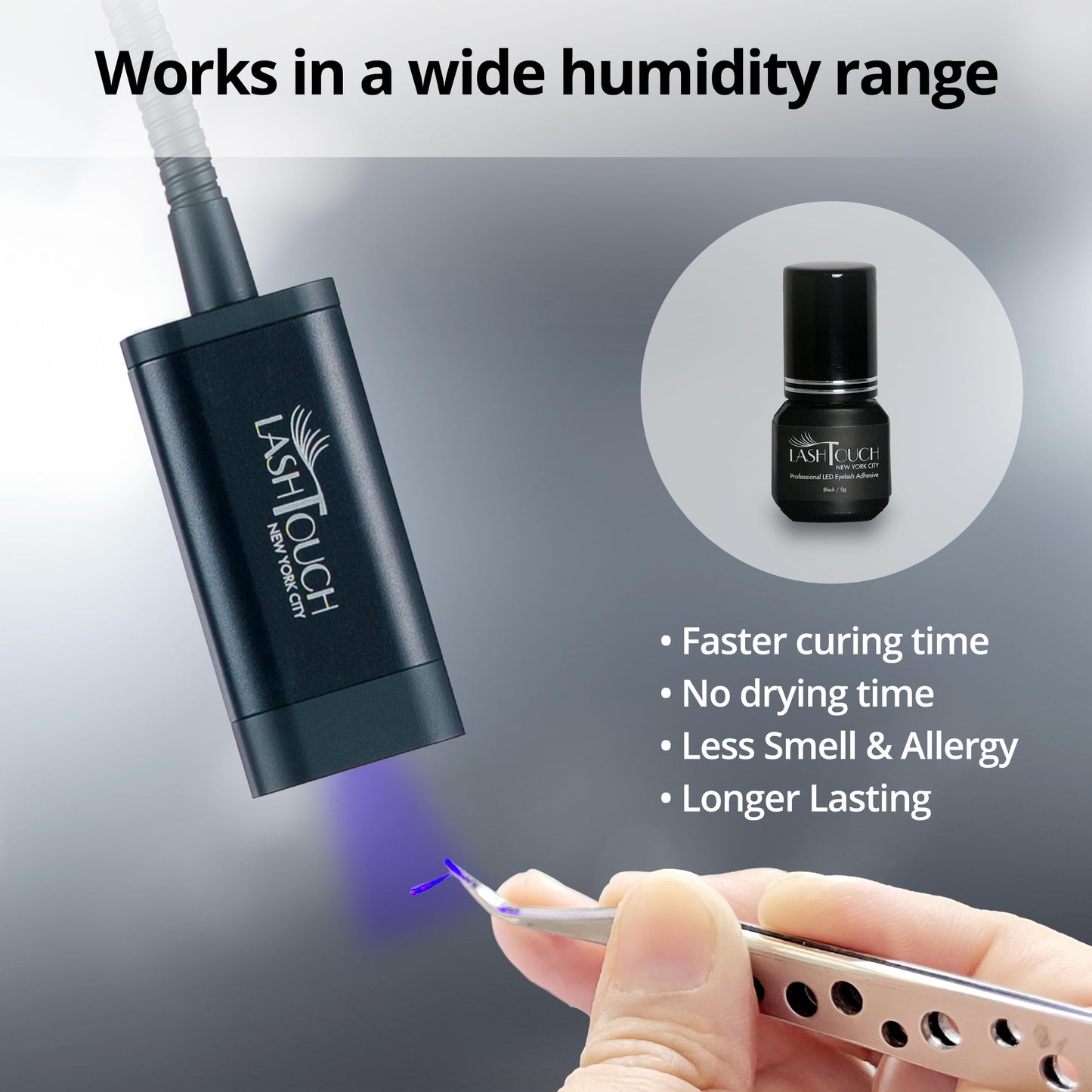 LASHTOUCH LED UV Gel Eyelash Extension Adhesive 5ml / Black LED Gel Lash Glue with LED Lamp Curing/Retention up to 10 Weeks/The Best Eyelash Salon in New York Designed