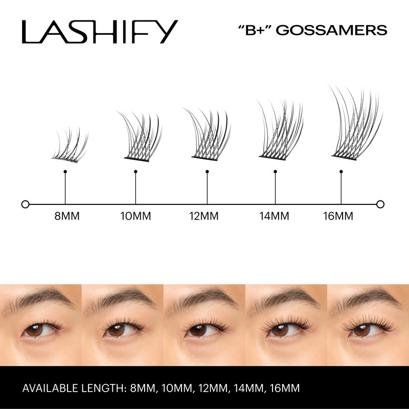 Lashify Bold Plus+ 12mm Gossamer Eyelash Extensions Refill in Black, Easy DIY False Lashes for the Most Delicate, Natural and Long Lasting Look
