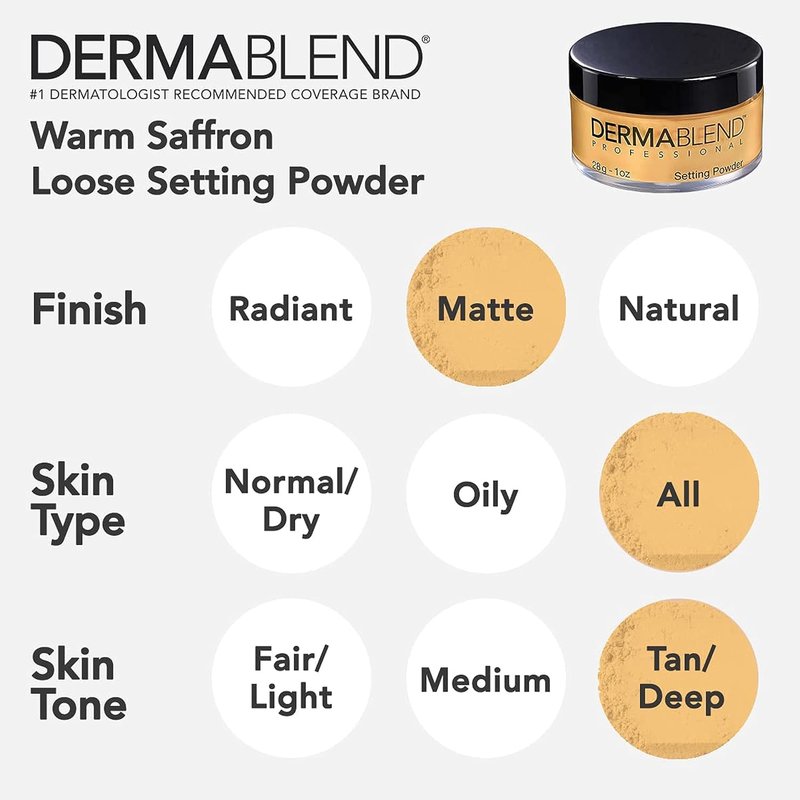 Dermablend Loose Setting Powder - Finishing Face Powder for Light, Medium & Tan Skin Tones | Long-Lasting Matte Finish