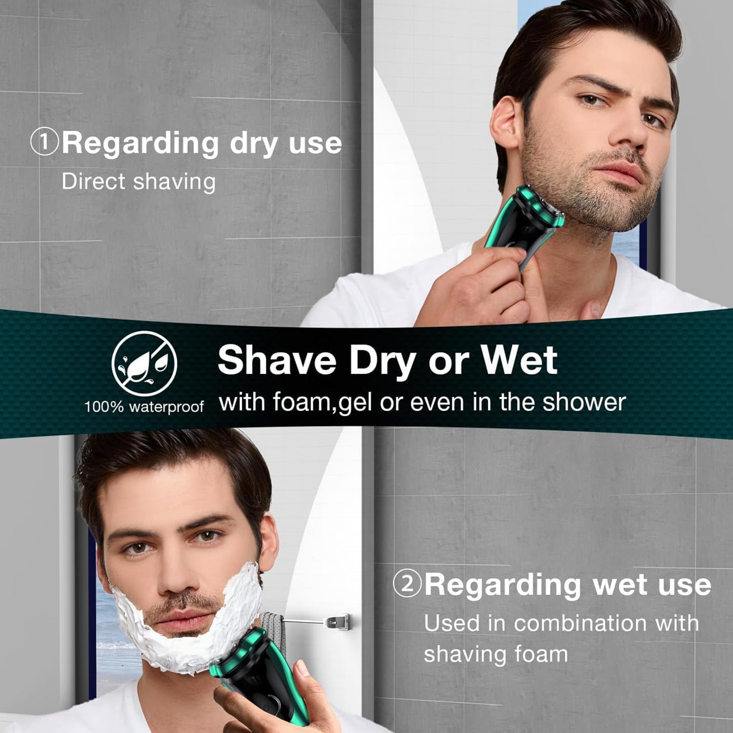 Electric Razor for Men Cordless Rotary Shaver Wet Dry with Trimmer