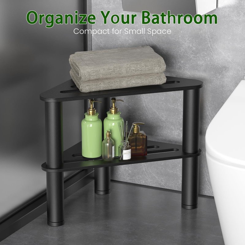 CEMILA Metal Shower Stool for Shaving Legs, Corner Shower Foot Rest Bench Seat for Inside Shower, Spa Foot Step, Waterproof Small Step for Bathroom (Black)