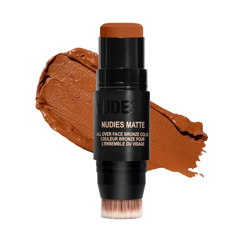 Nudestix Nudies Bronze All Over Matte Bronzing Stick – 3-in-1 Cream Bronzer for Cheeks, Eyes & Lips with Built-In Brush | Natural Contour & Sun-Kissed Glow | Vegan, Long-Wear Makeup (Terracotta Tan)