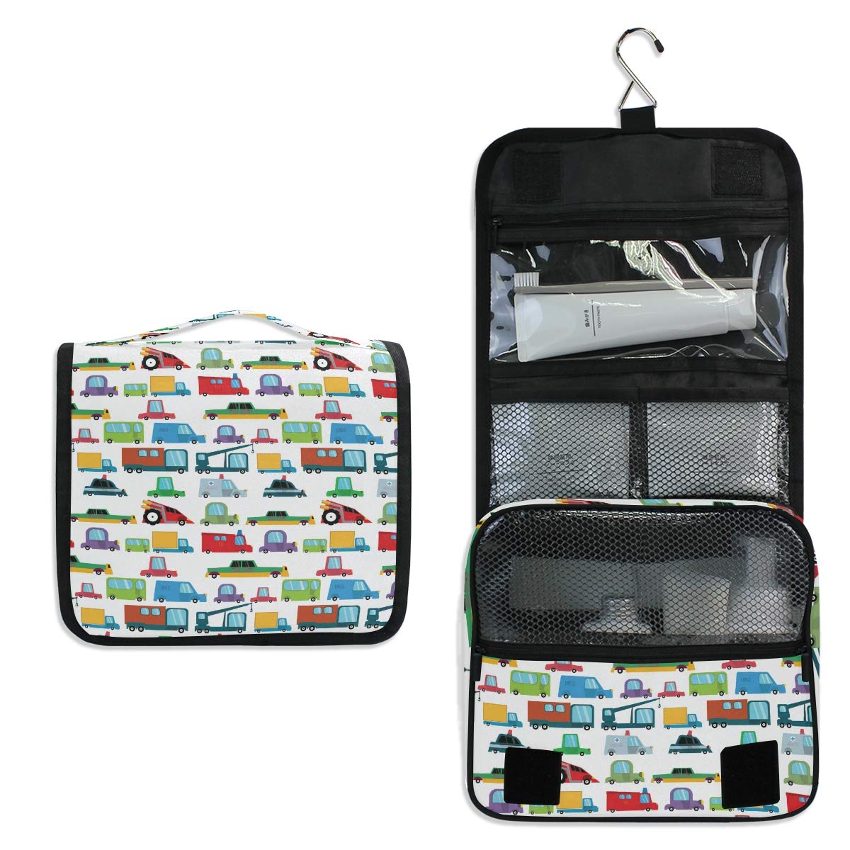 senya Hanging Travel Toiletry Bag Kit Boys Makeup Case Cosmetics Organizer for Men Women (Cartoon Boy Cars)